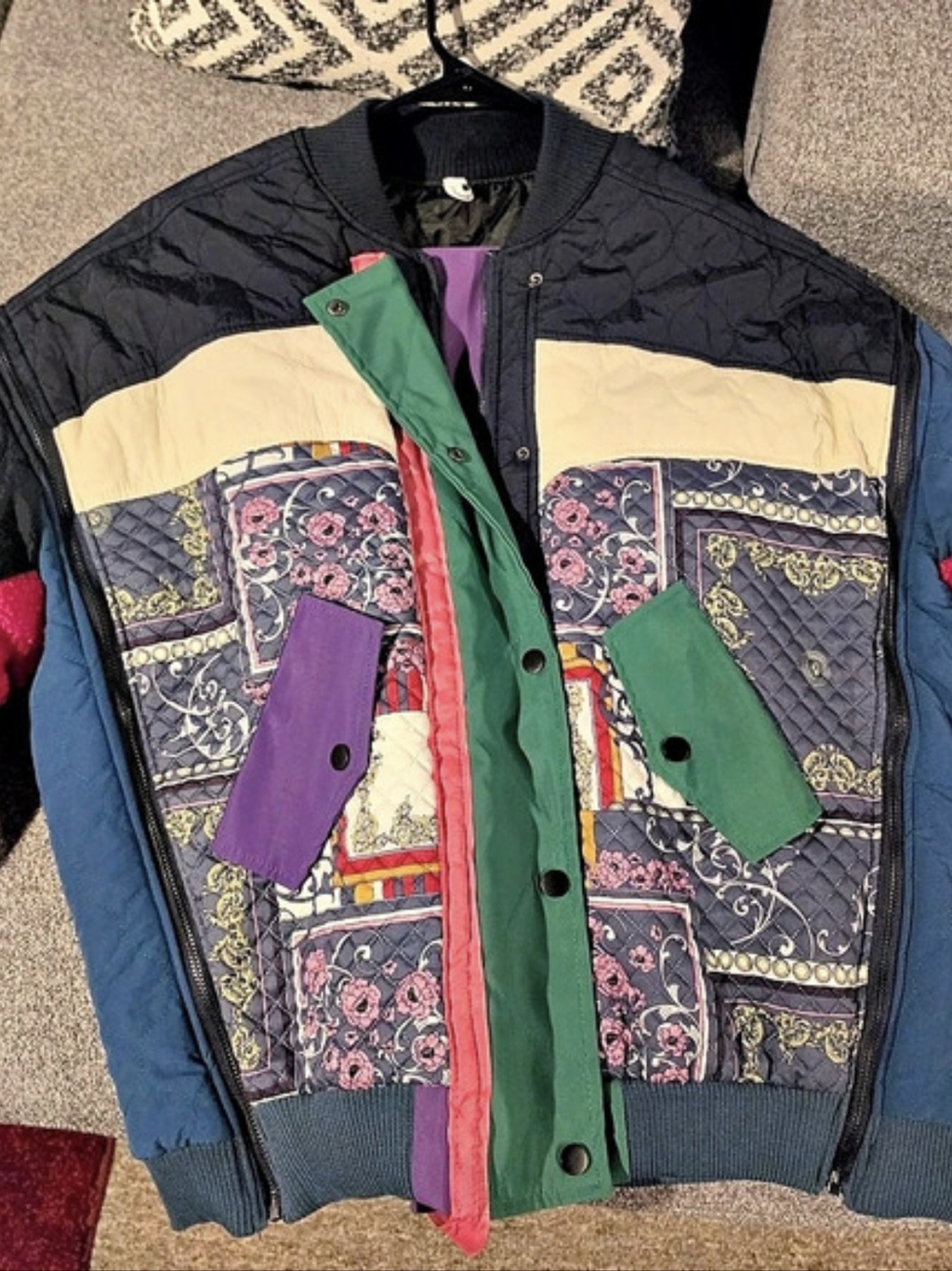 Sanctuary Empress Quilted-Paisley Bomber Blue & Multicolor